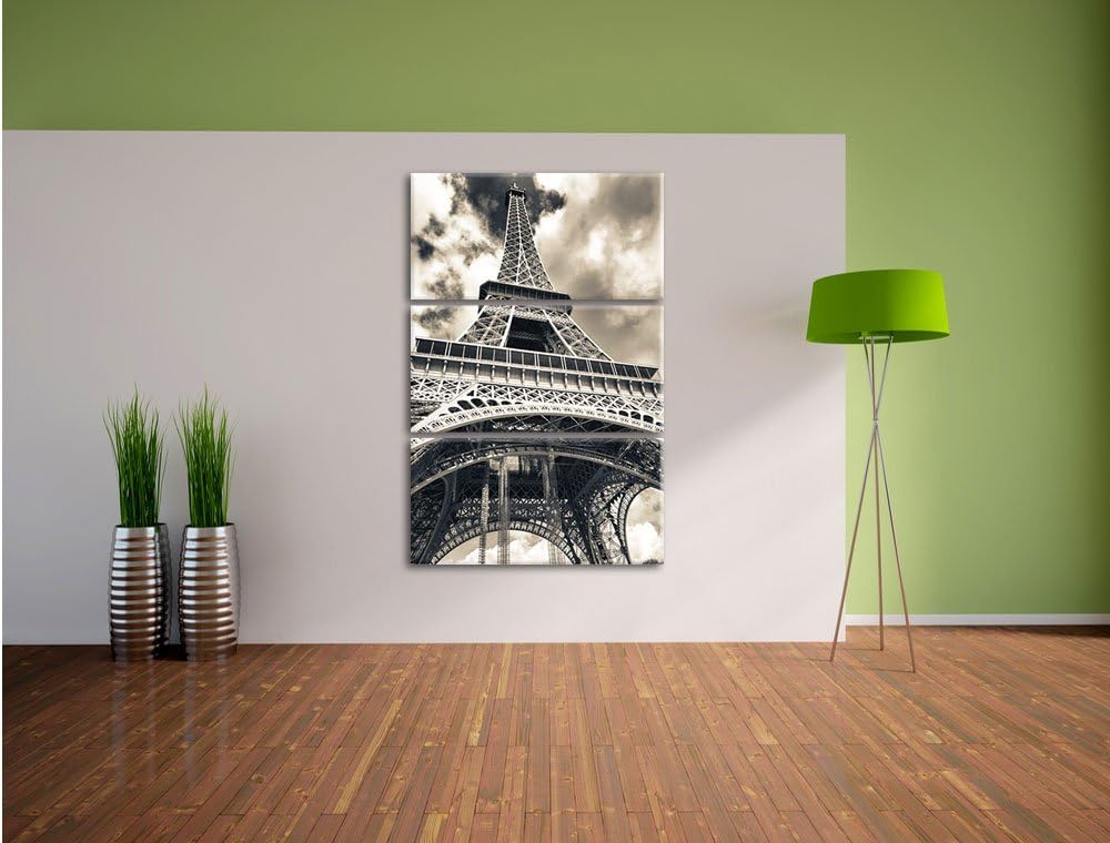 Pixxprint Prächtiger Eifelturm in Paris / 3-Teilig/Gesamtmass 120cm Leinwandbild bespannt auf Holzra