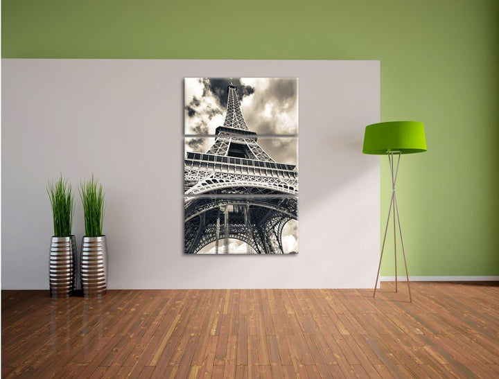 Pixxprint Prächtiger Eifelturm in Paris / 3-Teilig/Gesamtmass 120cm Leinwandbild bespannt auf Holzra