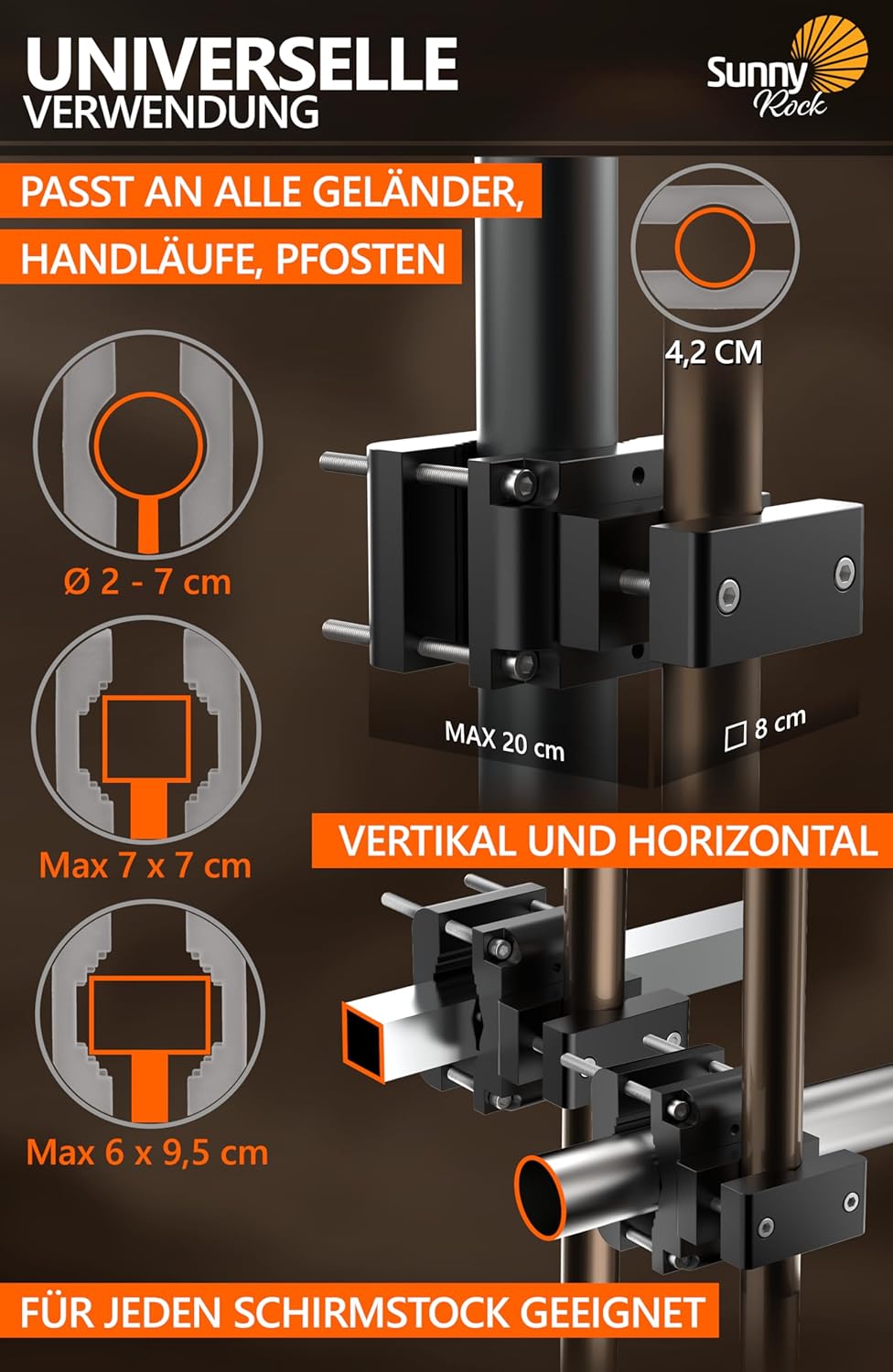 4smile Sonnenschirmhalter Balkongeländer Aluminium – Sonnenschirmständer-Ersatz SunnyRock extrem sta