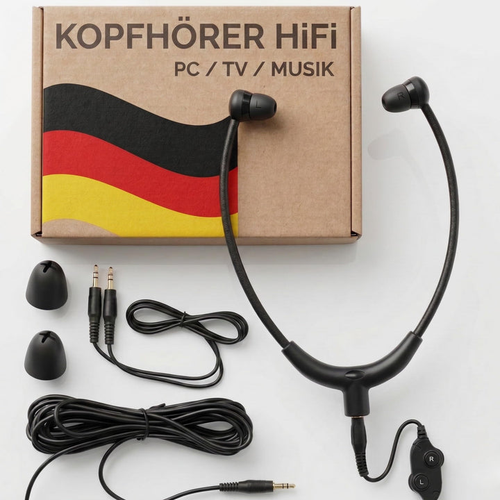 Kinnbügel Kopfhörer für TV PC & HiFi Senioren 117dB laut Fernsehkopfhörer mit Kabel 3m lang 3,5mm Kl