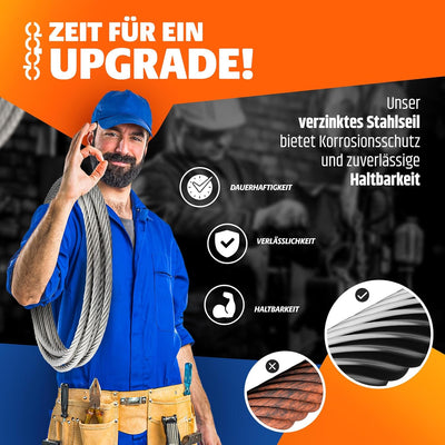 10 m Drahtseil 10mm TOP ARTIKEL 6x37 Stahlseil verzinkt Drahtseil Seil Stahl Draht Forstseil Windens