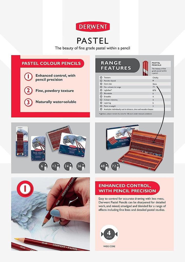 Derwent Pastel Collection Sampler Kit, Pastell Kollektion, Zeichnen & Schreiben, 24er-Set, Stifte, K