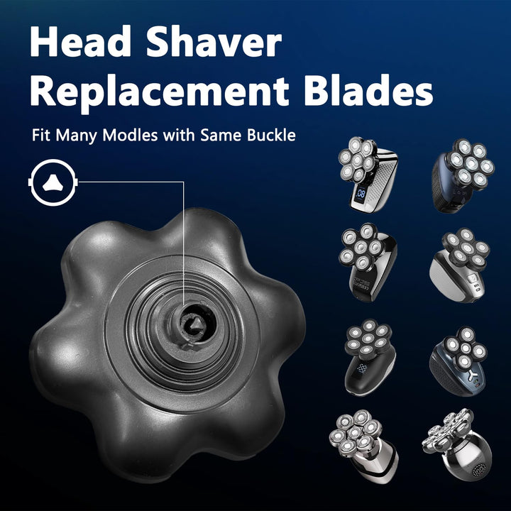 7 Head Ersatz Rasierkopf für Glatzen Rasierer Herren, 7D Kopfrasierer Schwimmender Rasierkopf Magnet
