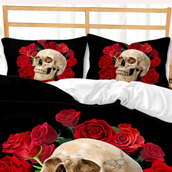 TULTOAP Bettwäsche 135x200 3D-Druck Blumen und Schädel Bettbezug Rose Totenkopf Bettwäsche Gothic Be