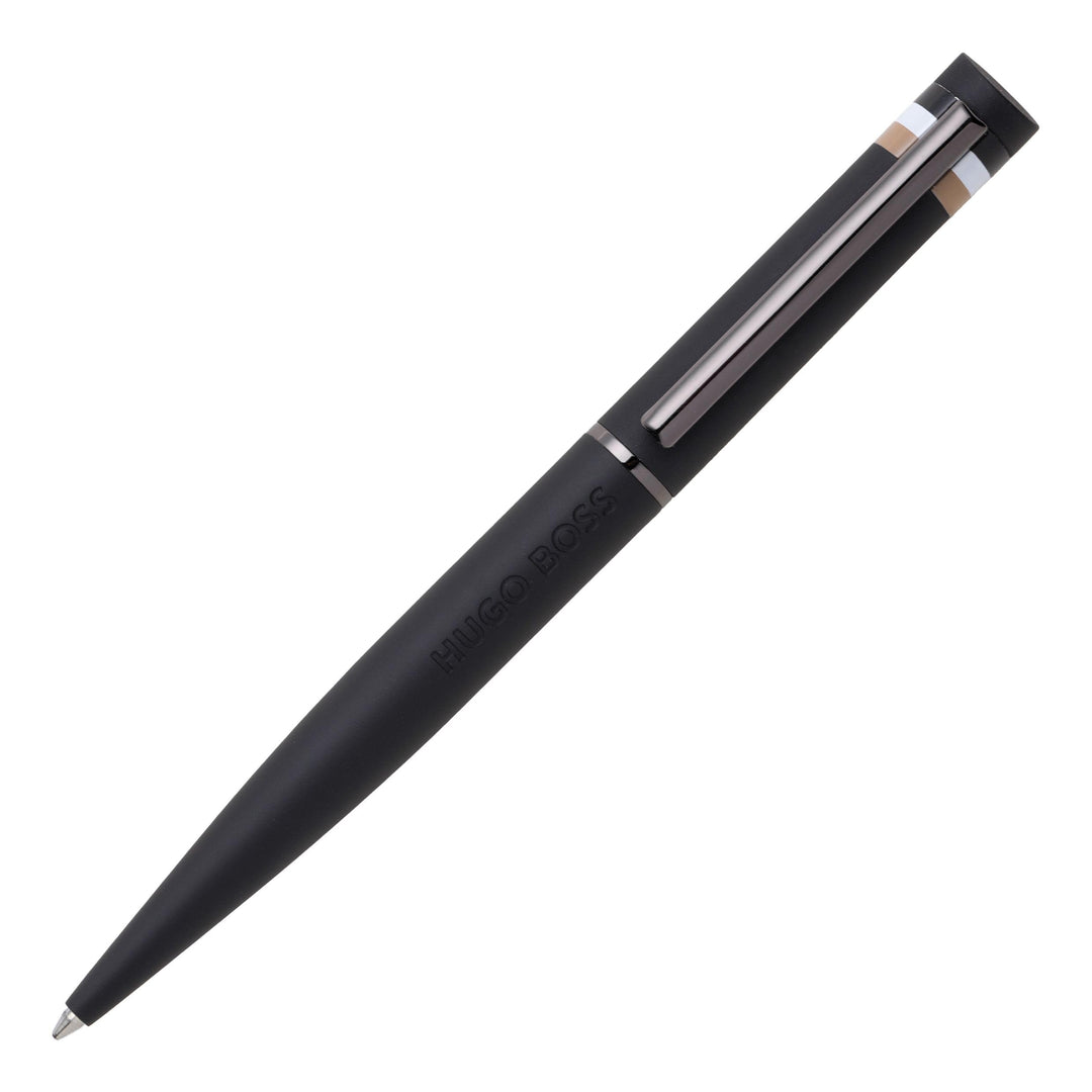 Hugo Boss Loop Iconic Kugelschreiber aus Messing und Gummi in der Farbe Schwarz, Länge: 14,6cm, Mine