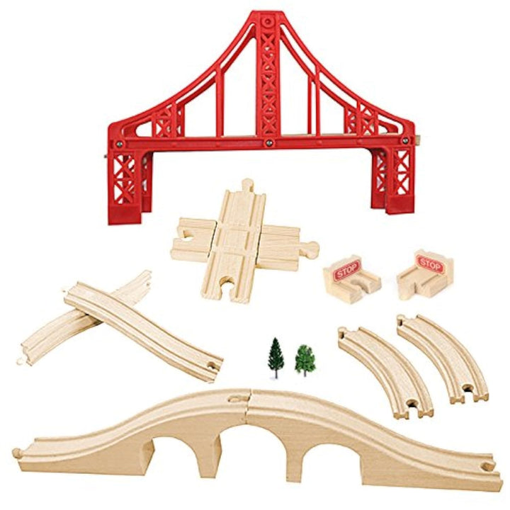 OrgMemory Eisenbahn Set, Hängebrücke, Holzeisenbahn Eisenbahnbrücke, Kreuzung, Stopp Track und Gebog