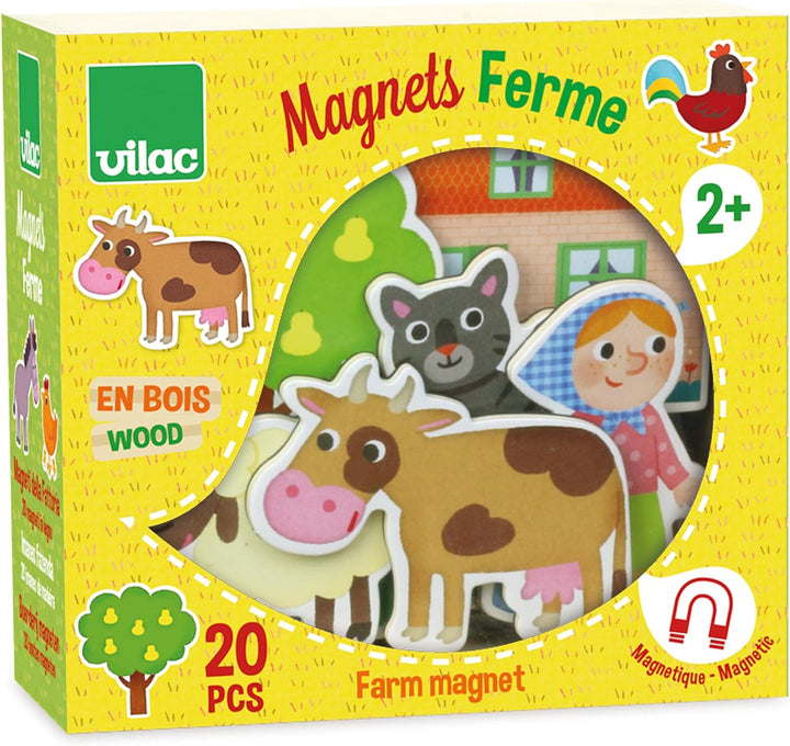 Vilac – 8027 – Magnete mit Bauernhofmotiven aus Holz Bauernhof-thema, Bauernhof-thema