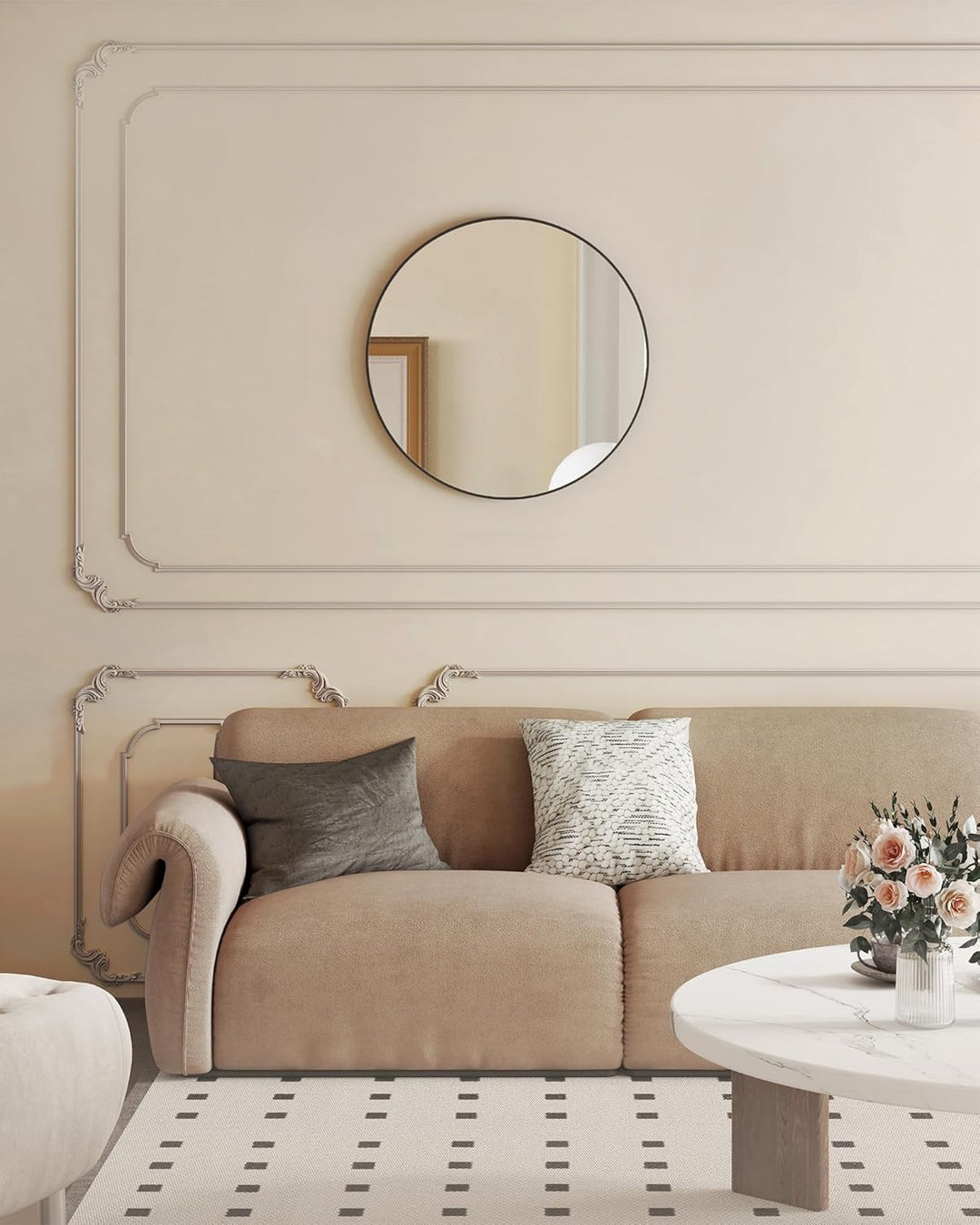 SONGMICS 76 cm d Spiegel rund, runder Spiegel, Wandspiegel, Metallrahmen, einfache Montage, modern,