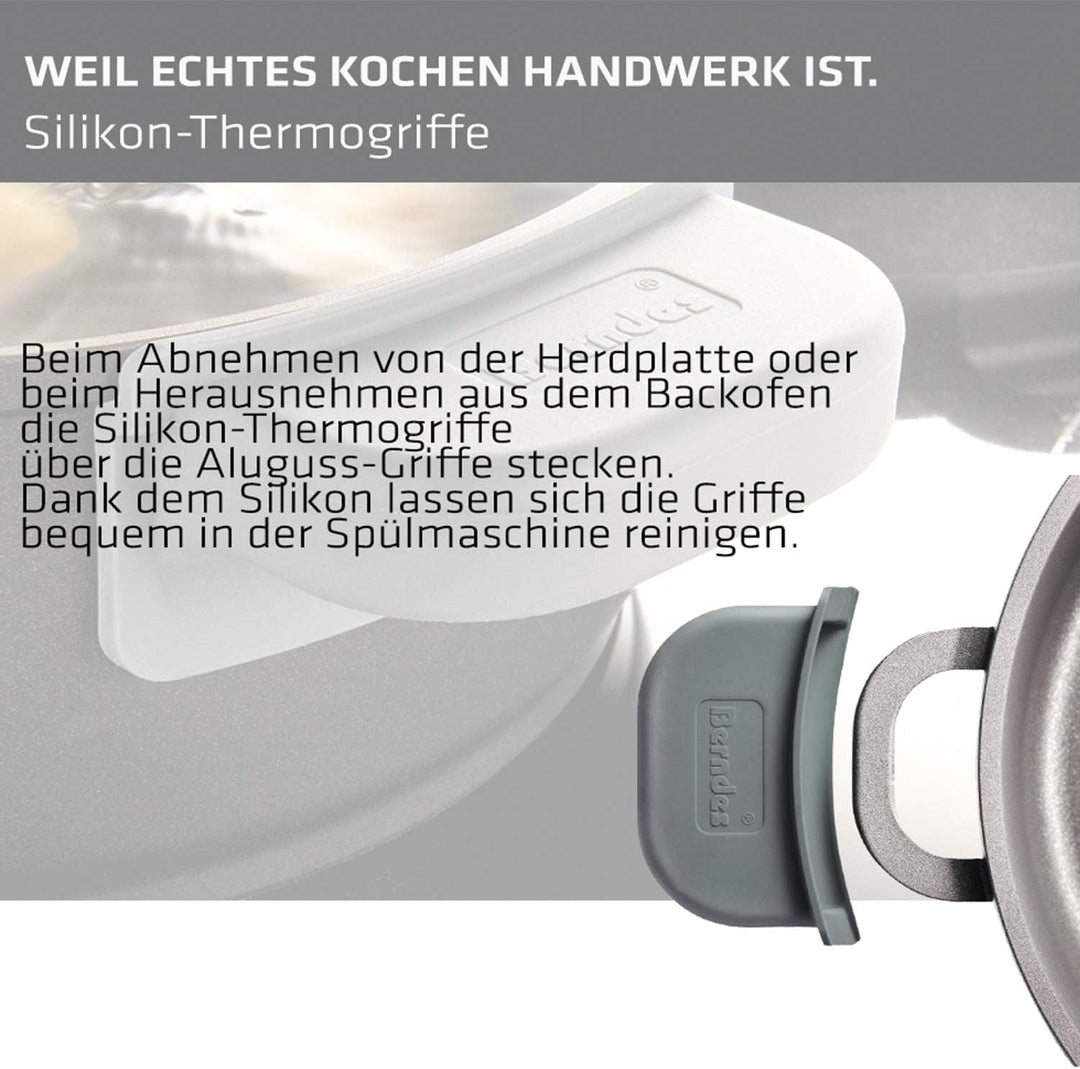 Berndes BONANZA Kochtopf mit Glasdeckel, inkl. Silikon-Thermogriffe, 20 cm, robuster Aluguss, Antiha