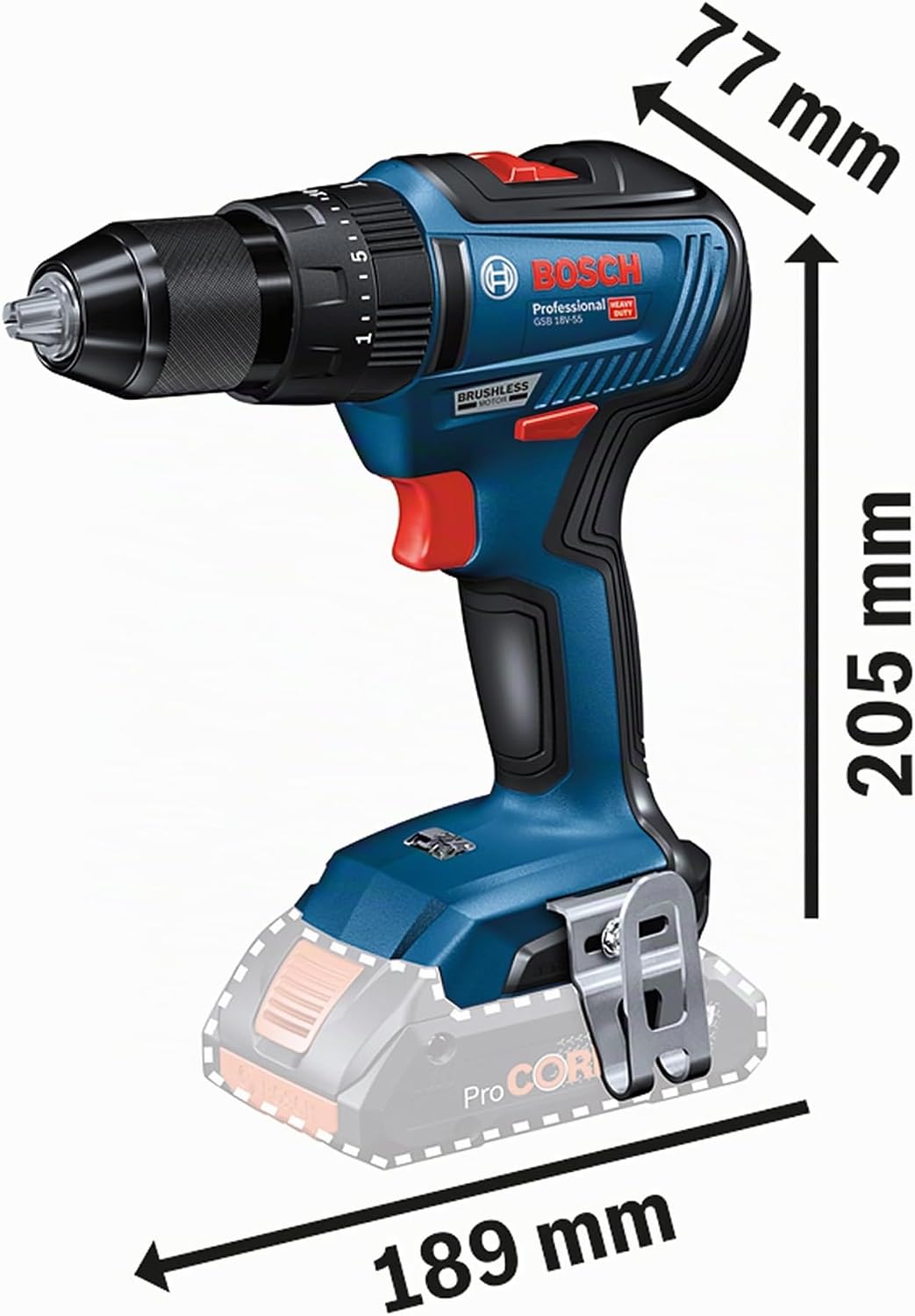 Bosch Professional Akku Schlagbohrmaschine GSB 18V-55 (2x 4,0 Ah Akku, 18 Volt System, Bohr-Ø in Mau