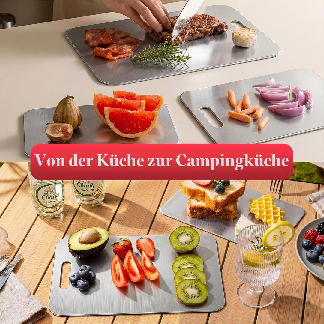 Titan Schneidebrett, 304 Edelstahl, Metall-Schneidebretter in 3 Grössen für Fleisch, Obst &amp; Gemüse,