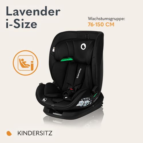 LIONELO LAVENDER I-SIZE Kinderautositz von 76 bis 150 cm konform mit R129 i-Size Standard, ISOFIX Mo