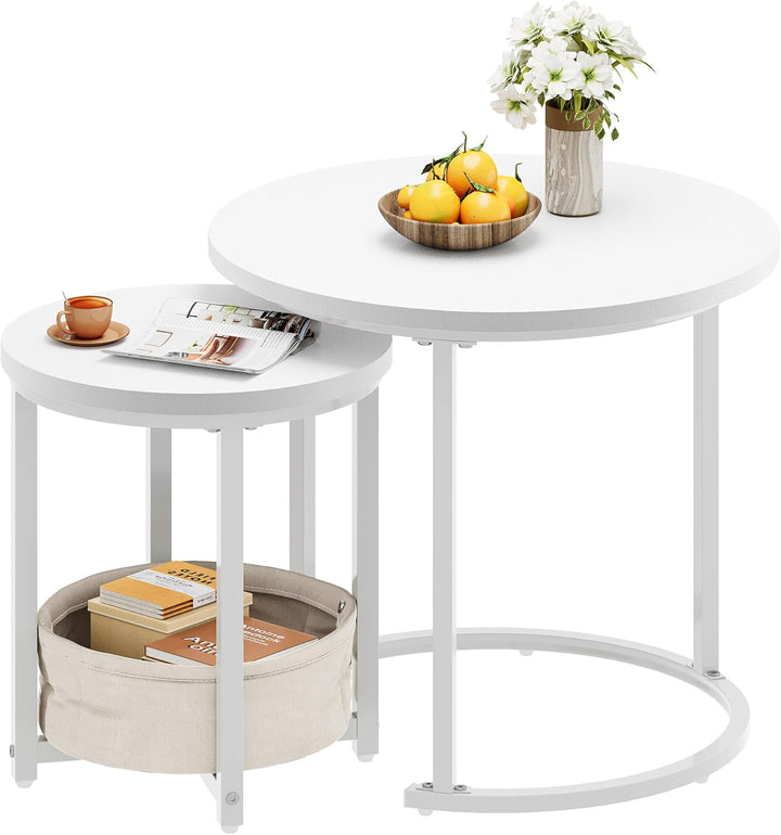 YITAHOME Couchtisch 2er Set Rund, Wohnzimmertisch Modern mit Stofftasche zur Stauraum, Beistelltisch