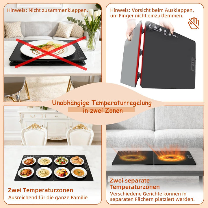 Elektrische Warmhalteplatte für Speisen, Speisenwärmer mit Temperaturregelung & Sicherheitsfunktion,