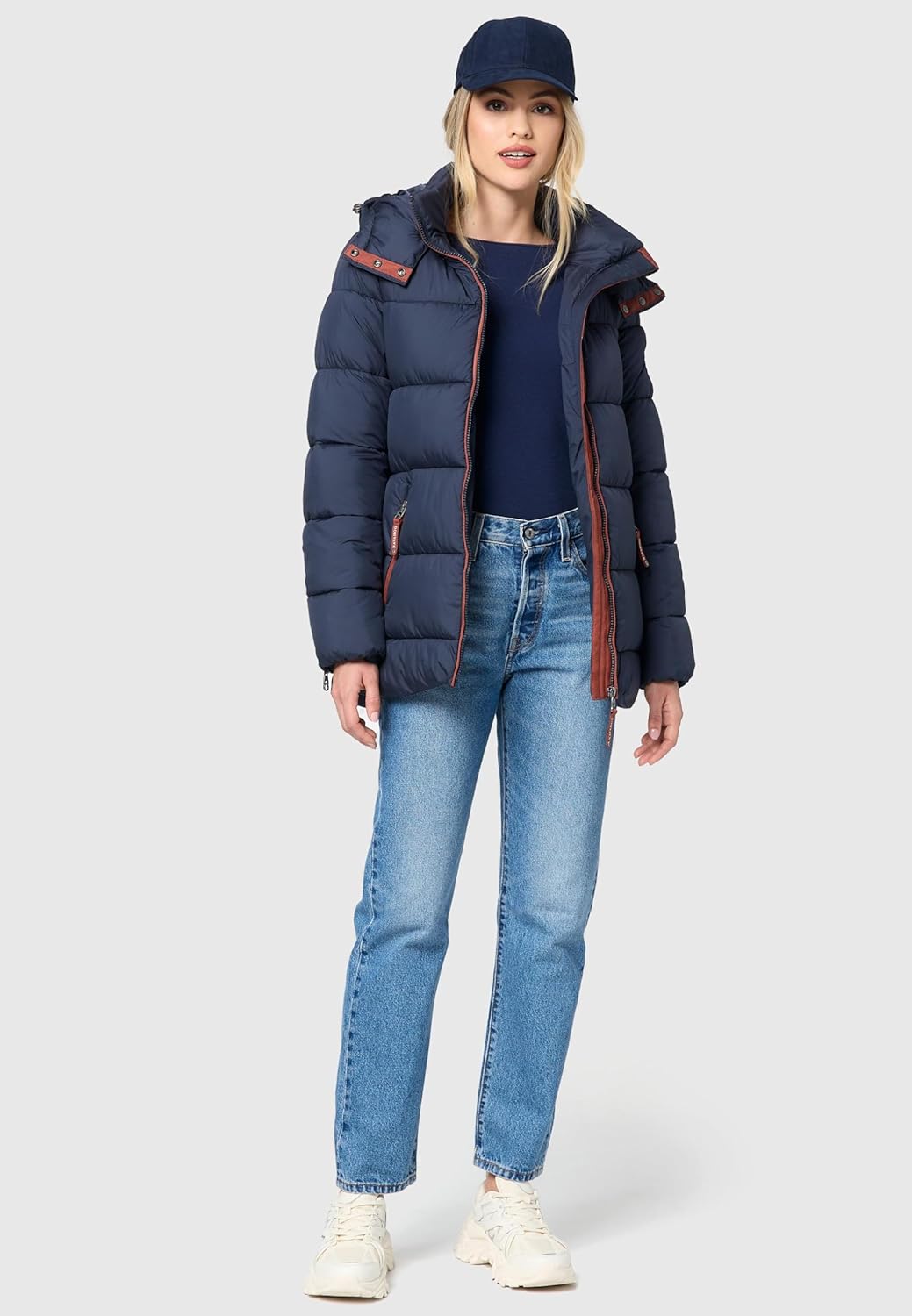 Navahoo Damen Kurze Winterjacke Steppjacke warm mit Abnehmbarer Kapuze aus recycelten Materialien Wa