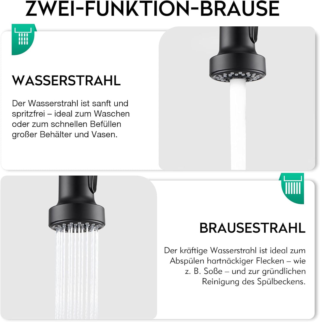 CREA 3 Wege Spiralfeder Küchenarmatur, Trinkwasserhahn Küche mit Brause ausziehbar, Wasserhahn Armat