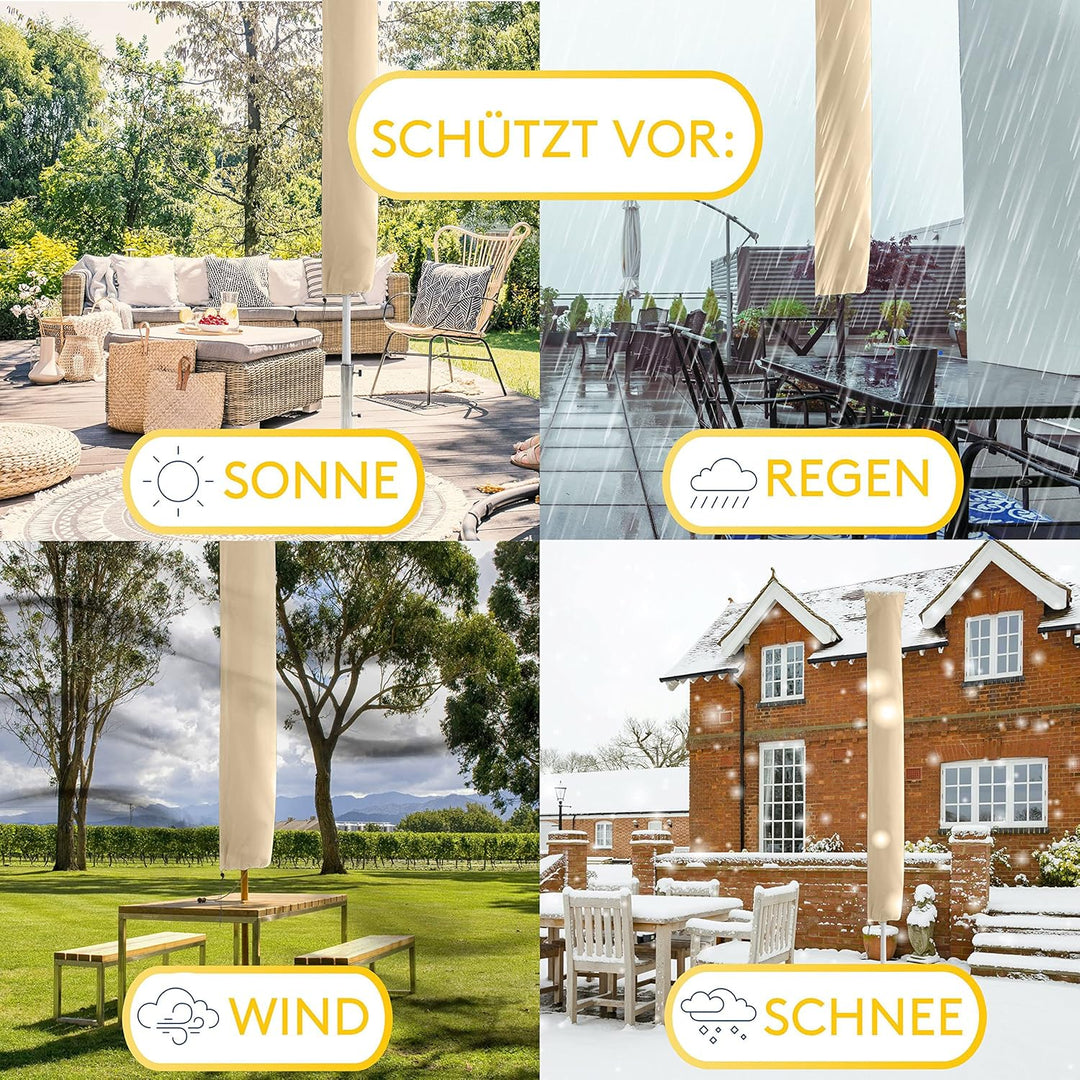 SPRINKS® Sonnenschirm Schutzhülle bis ≤ Ø 300cm - Reissfeste Sonnenschirmhülle mit UV Schutz - Wette