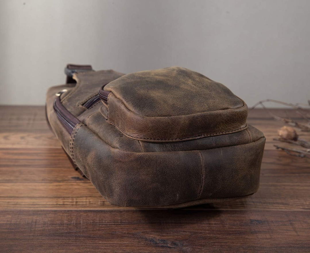 Le'aokuu Herren Echtes Leder Brusttasche Umhängetasche Sport Outdoor Messenger Bag Wanderrucksäcke（8