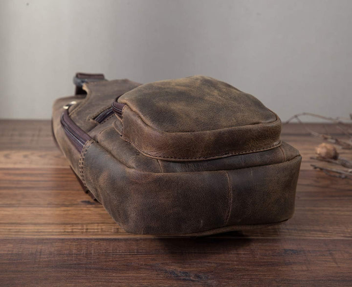 Le'aokuu Herren Echtes Leder Brusttasche Umhängetasche Sport Outdoor Messenger Bag Wanderrucksäcke（8