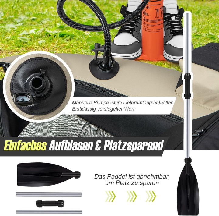 GOPLUS Bellyboot, Belly Boat bis 150 kg belastbar, aufblasbares Schlauchboot zum Angeln mit Alu Padd