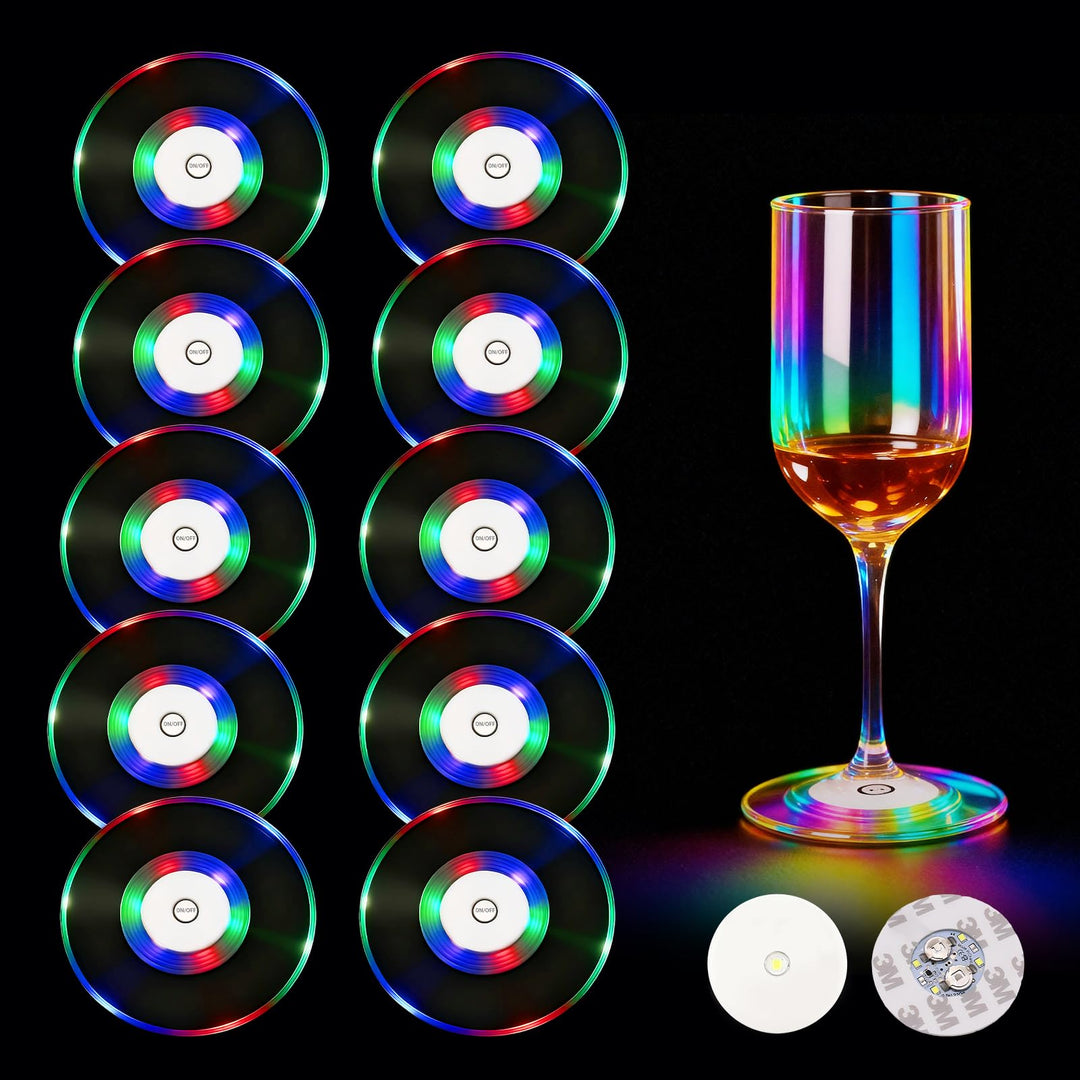 10St Led Untersetzer 7 Lichtmodi Bunt LED Untersetzer Acryl Rund Wasserdichte Leuchtuntersetzer Getr