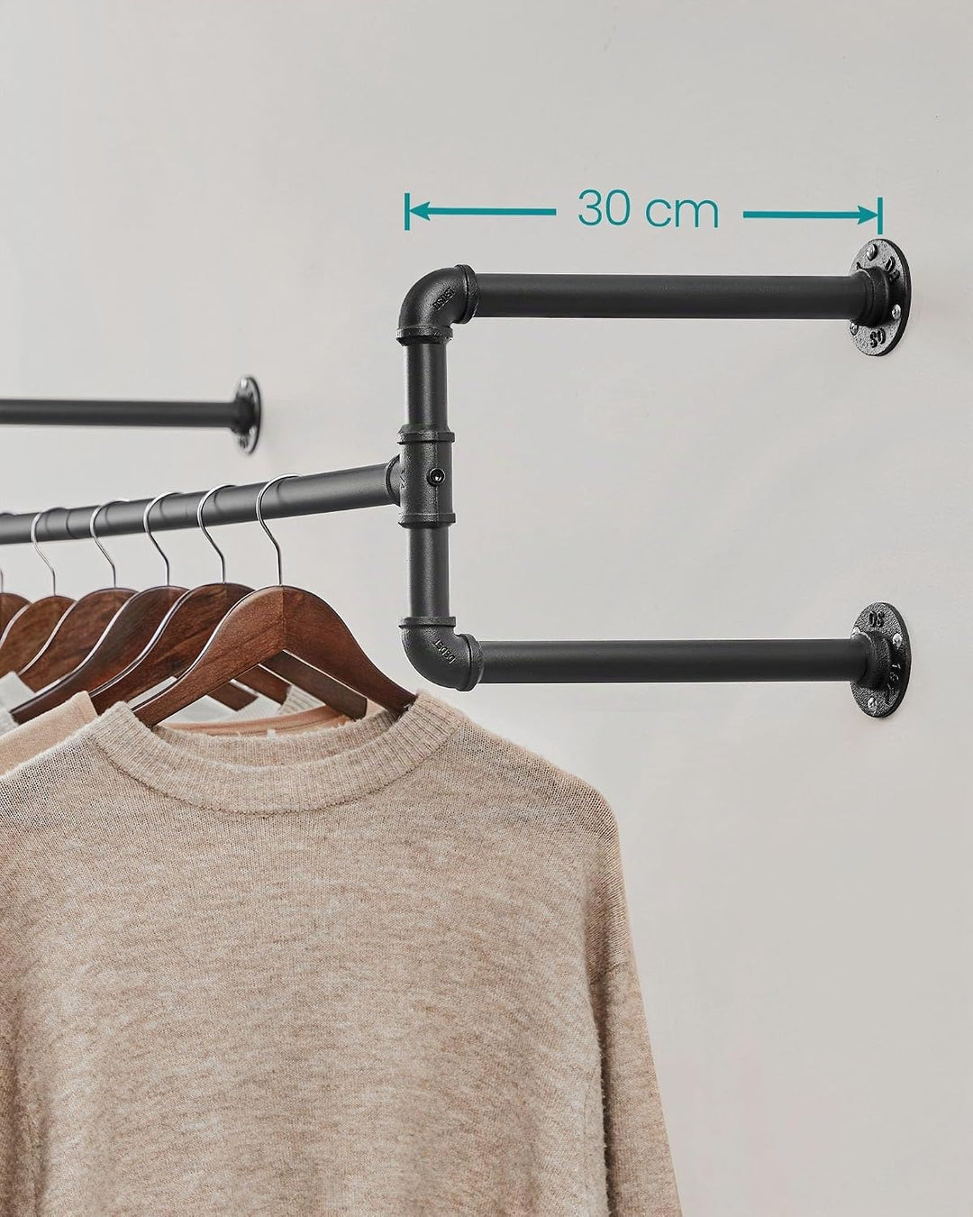 SONGMICS Wandgarderobe, Kleiderstange, Röhrenimitat, Industriestil, 112 x 30 x 29,3 cm, 60 kg Tragla