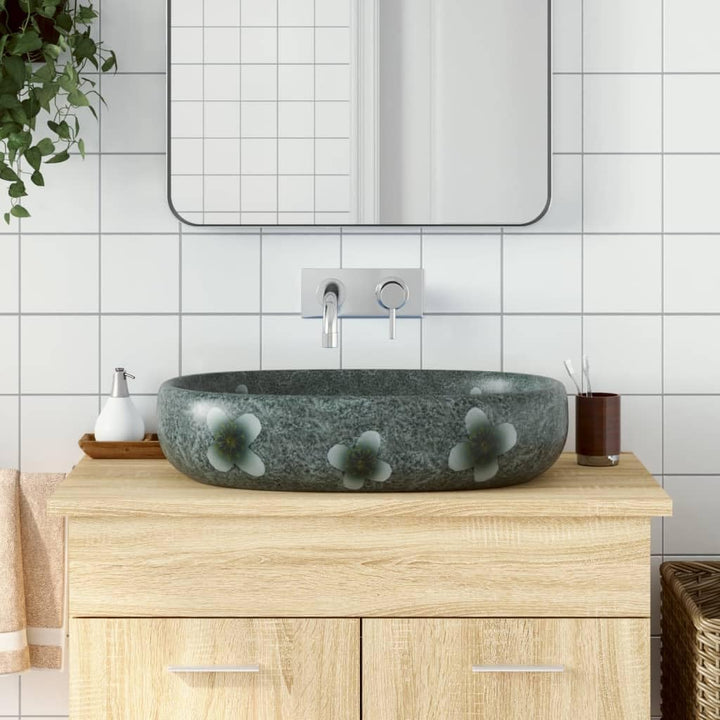 vidaXL Aufsatzwaschbecken, Oval Waschbecken mit Muster, Handgefertigt Waschtisch Waschschale für Bad