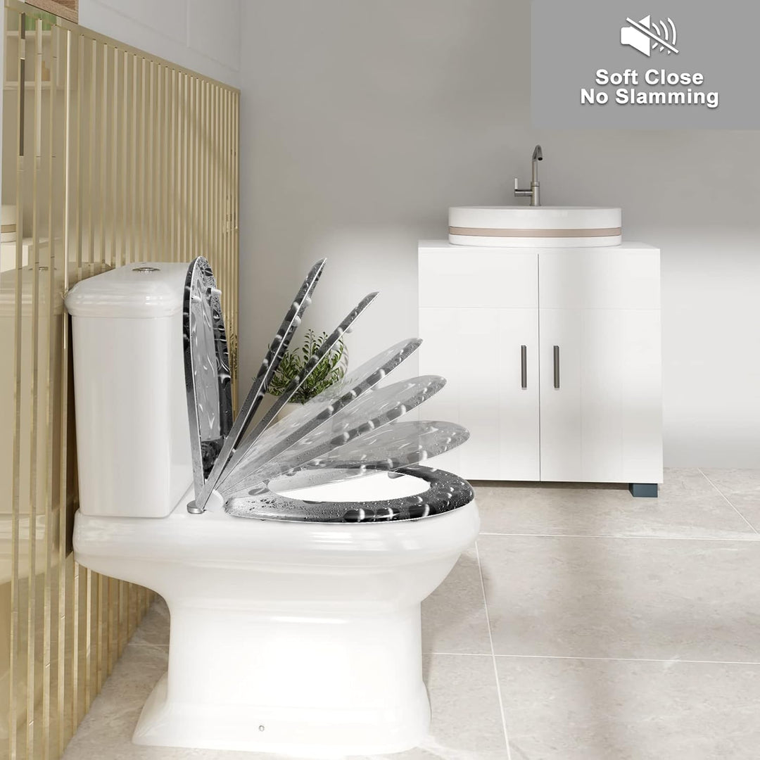 WOLTU Toilettendeckel mit Absenkautomatik Motiv, WC Sitz mit Schnellverschluss, Toilettensitz O Form