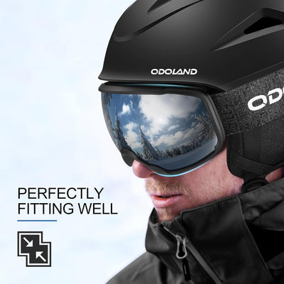 Odoland Skihelm mit Skibrille für Skifahren und Snowboard, Einstellbare Grössenverstellbar, mit Ohre