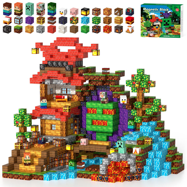 Magnetische Bausteine 200 PCS, Magnetic Building Blocks ab 3 Jahre | Waldthema, Spielzeug ab 3 Jahre