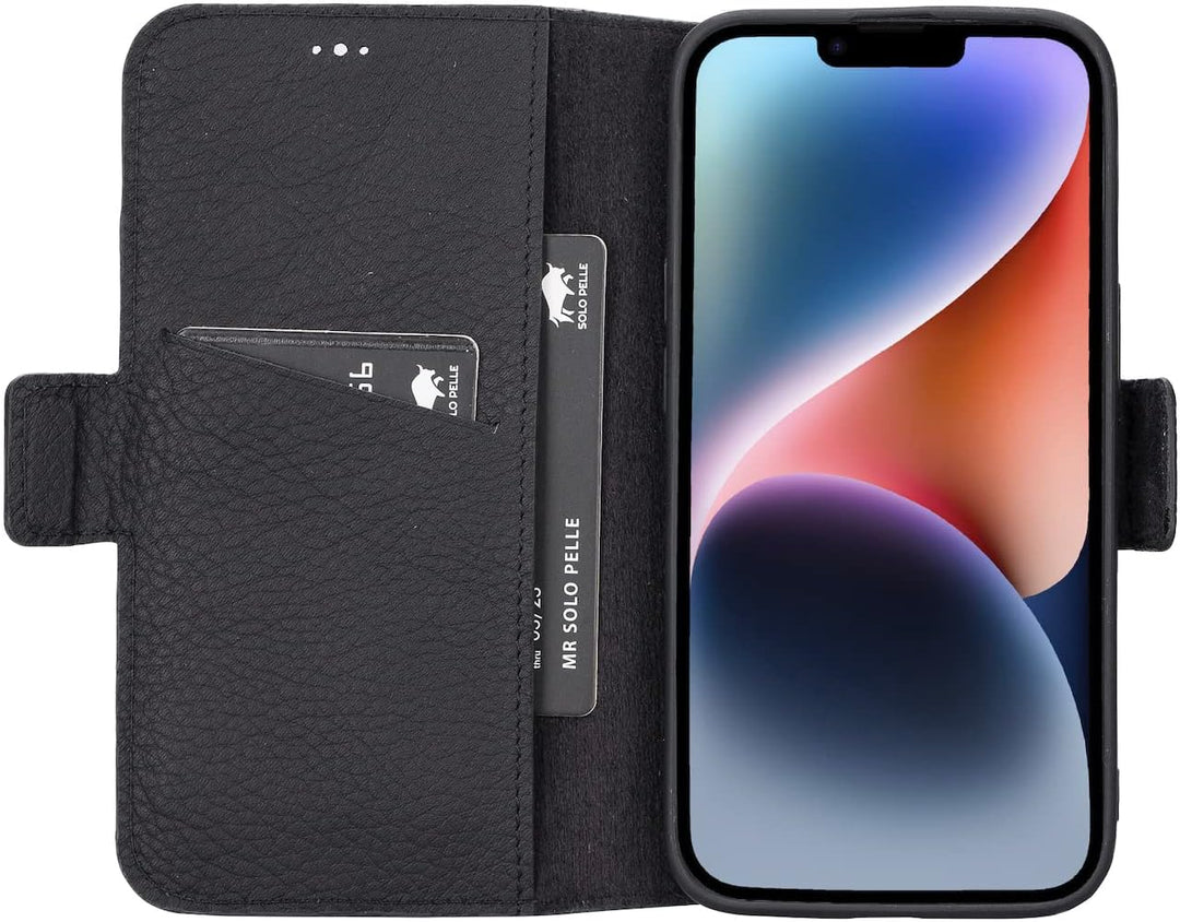 Solo Pelle aufklappbare Lederhülle kompatibel für iPhone 14 in 6.1 Zoll inkl. 1 Kartenfach für das o