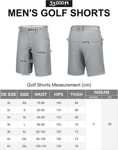 33,000ft Herren Golf Shorts Stretch Kurze Golfhosen Leichte Schnelltrocknende 11" Bermuda Shorts Kur