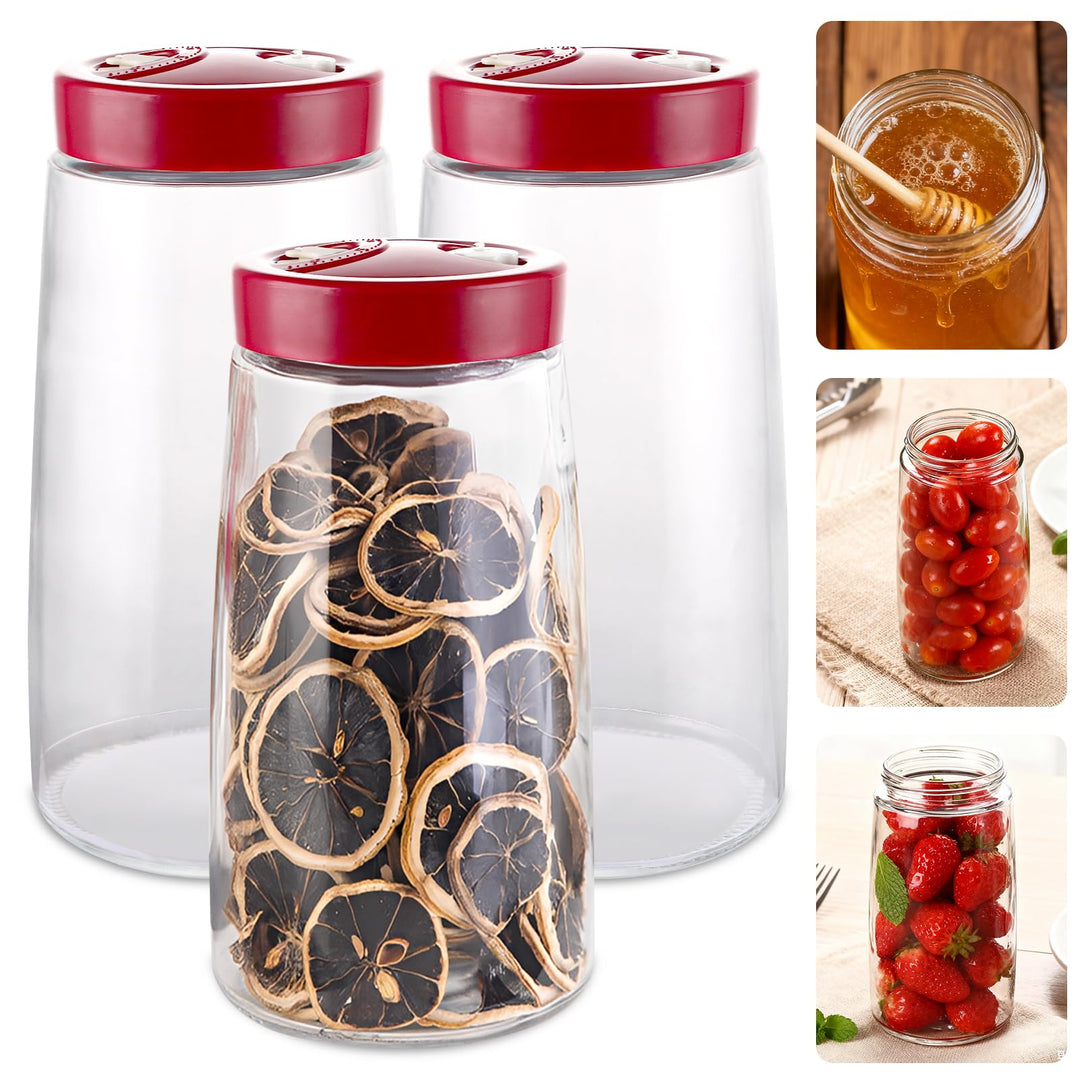 3 Stück Fermentierglas, 2.2 L Gärglas mit Entlüftungsventil, Transparent Kimchi Behälter, Kimchi Con