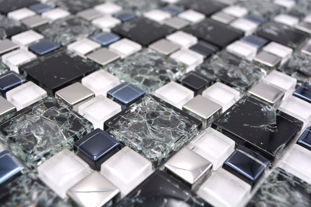 Glasmosaik Kombination Crystal mix schwarz/klar/silber Transluzent Transparent 3D, Mosaikstein Forma