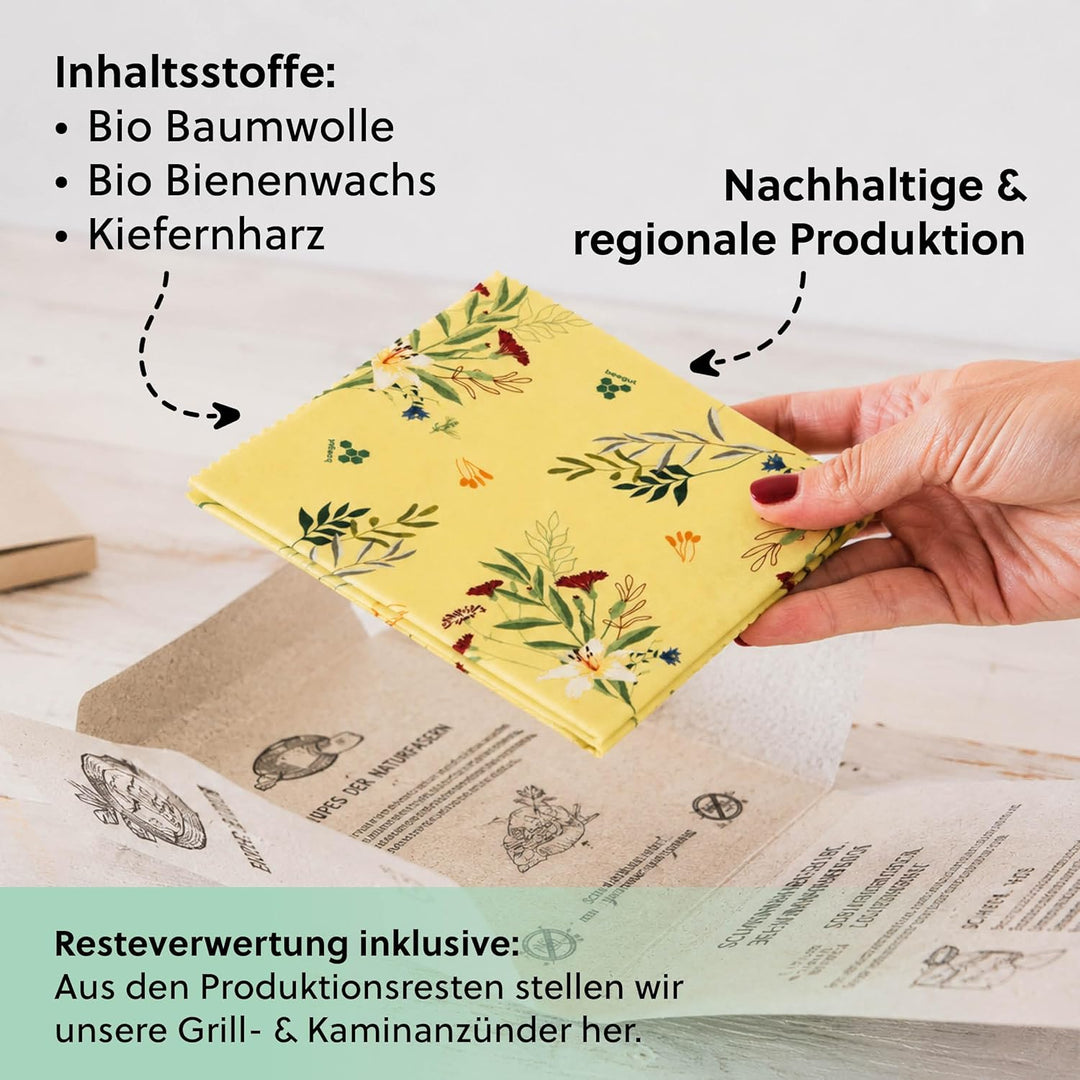 beegut BIO Bienenwachstücher 3er Set aus Deutschland, Lebensmittel frisch halten, nachhaltige & wied