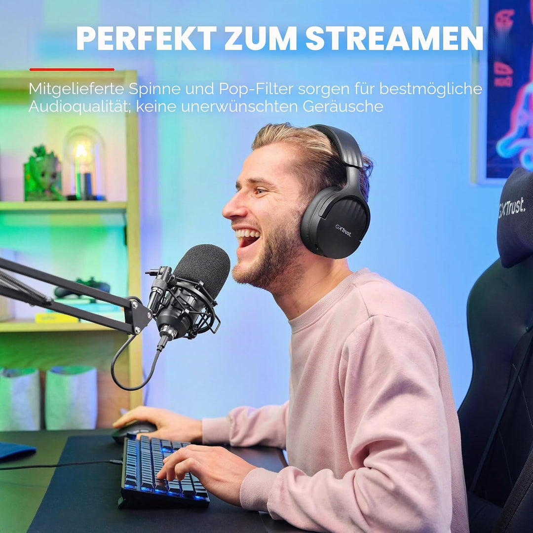 Trust Gaming 22400 GXT 252 Emita Plus Studio USB Mikrofon mit Arm und Popfilter, mit Nierencharakter