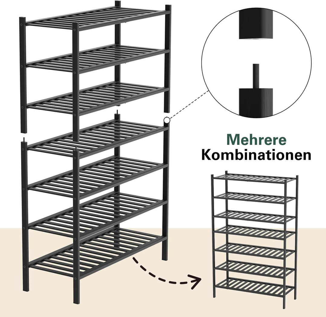 Schuhregal aus Bambus, Schuhablage mit 4 Ebenen, 68 x 28 x 64 cm, Erweiterbar Stapelbar, Schuhschran