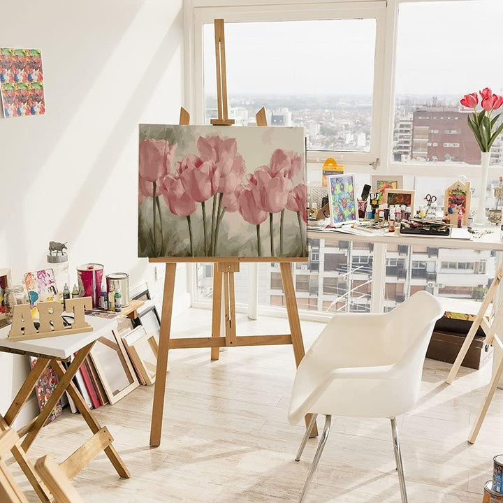 Artnapi Malen nach Zahlen Erwachsene mit Rahmen | DIY Handgemalt | Blumen - Rosa Tulpen | Kit für An