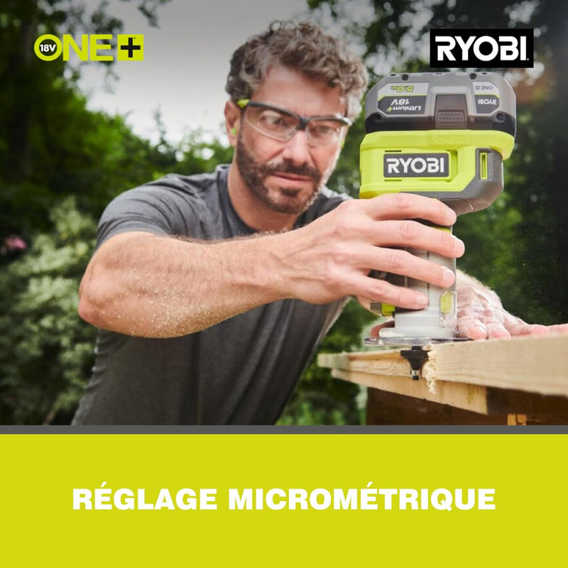 RYOBI 18 V ONE+ Akku-Kantenfräser RTR18-0 (mit 6 Geschwindigkeitsstufen, Max. Spanndurchmesser 6 & 6