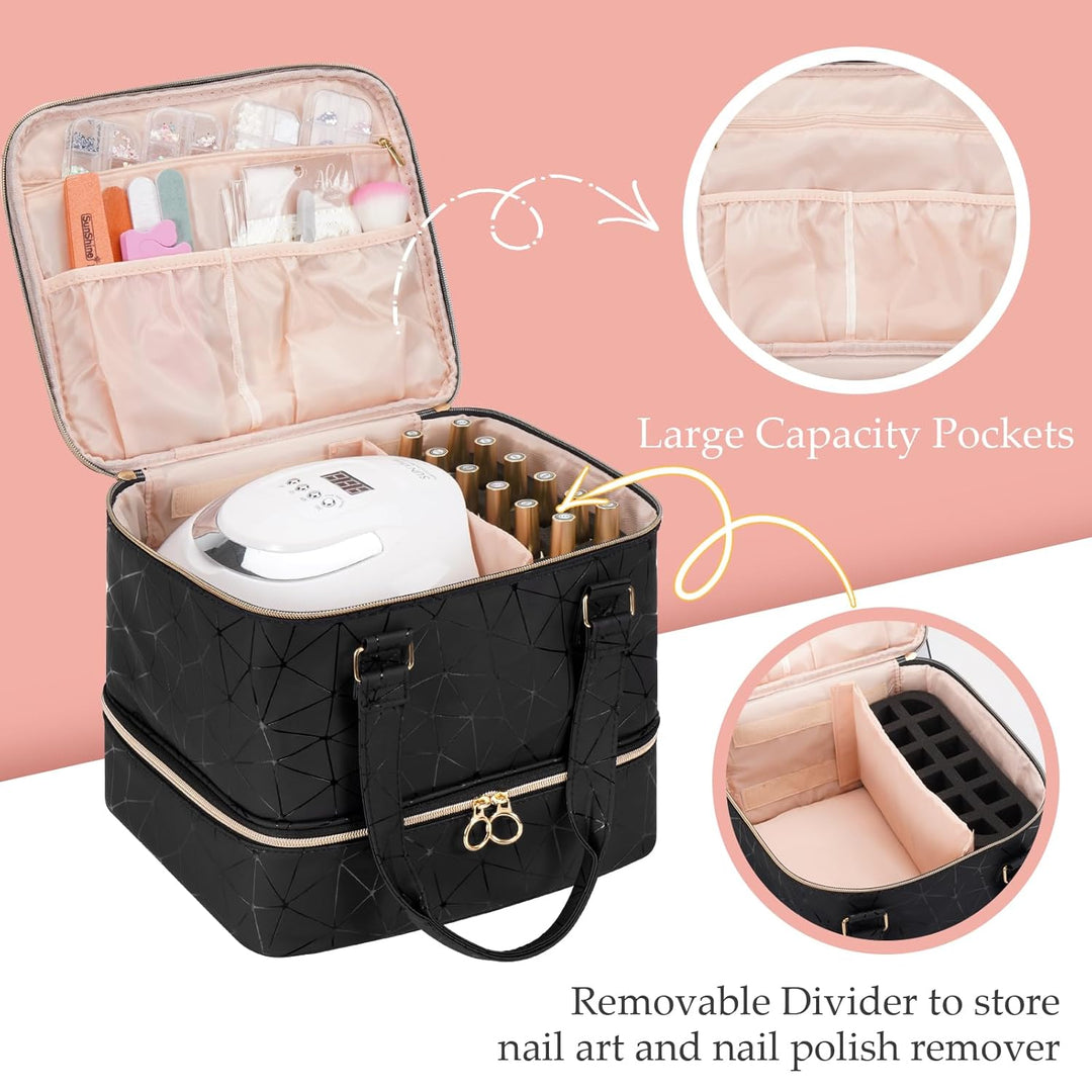 Uross Nagellack Organizer für 54 Nagellackflaschen und 1 LED-Nagellampe, Nagellack Aufbewahrung Tasc