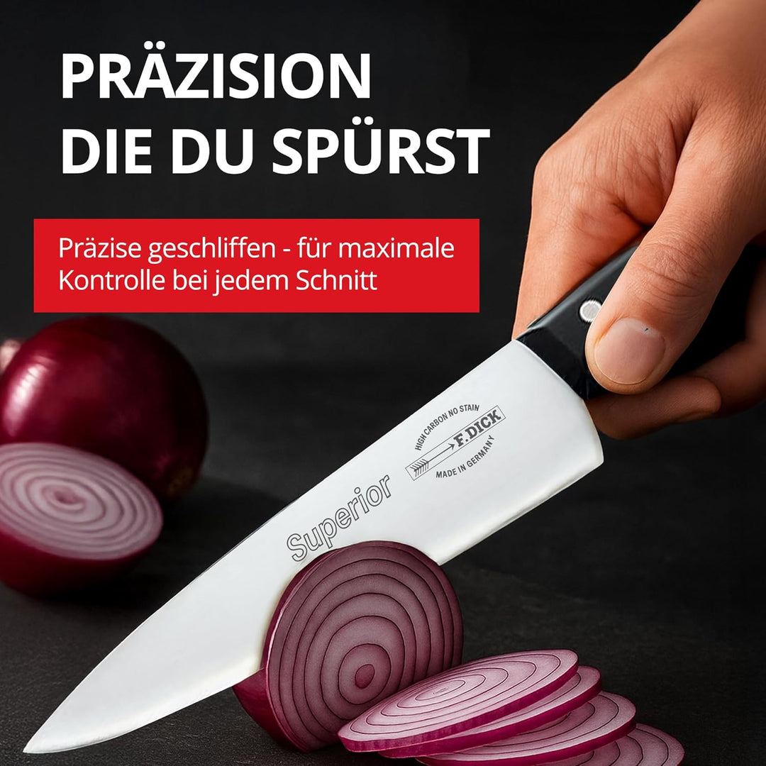 F.Dick Superior Messerblock im Acryl - Magnetblock – 4-teilig mit Kochmesser, Santoku, Brotmesser &