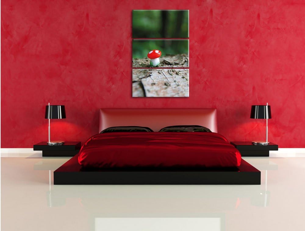 Pixxprint Kleiner Fliegenpilz auf Baumstamm 3-Teiler Leinwandbild 120x80 Bild auf Leinwand