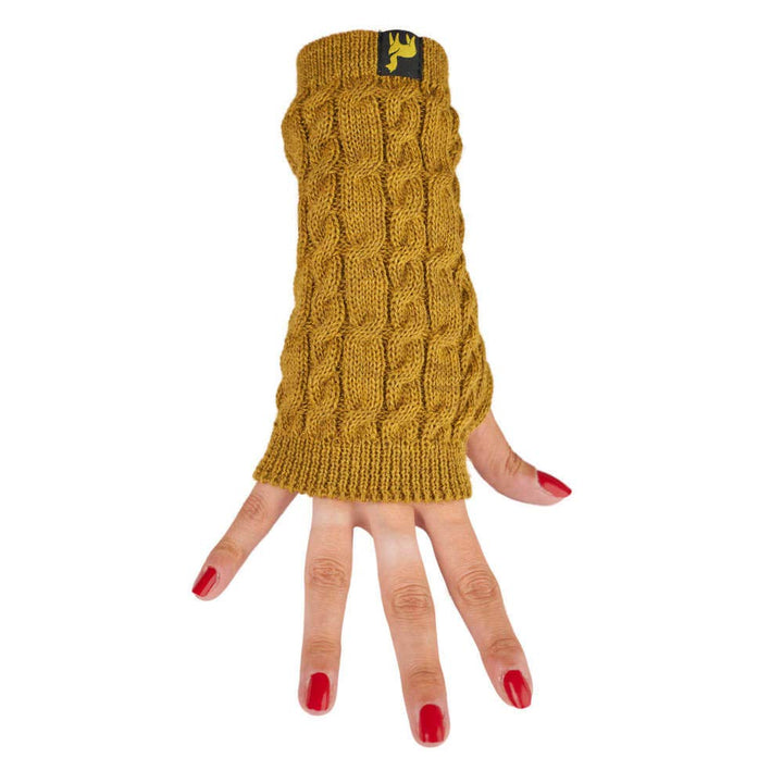 AlpacaOne Arosa Alpaka Pulswärmer für Damen aus 100% Baby Alpaka XS-XL Senfgelb, Senfgelb