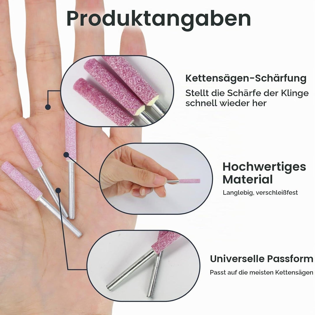 12 Stück Kettensägenschärfer Schleifstein-Feilen, 4,8 mm Keramik-Schleifkopf, 3 mm Metallschaft, für