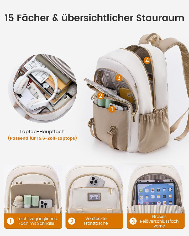 LOVEVOOK Rucksack Damen, Laptop Schulrucksack Teenager Mädchen | Wasserdicht Backpack Schultasche, G