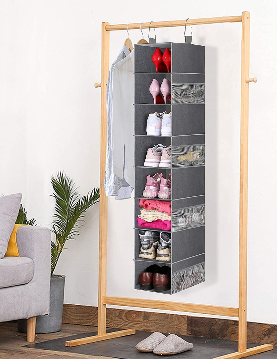 MISSLO 8-Regal Hängende Schuh Organizer Kleidung Schrank Organizer und Aufbewahrungsregale Huthalter