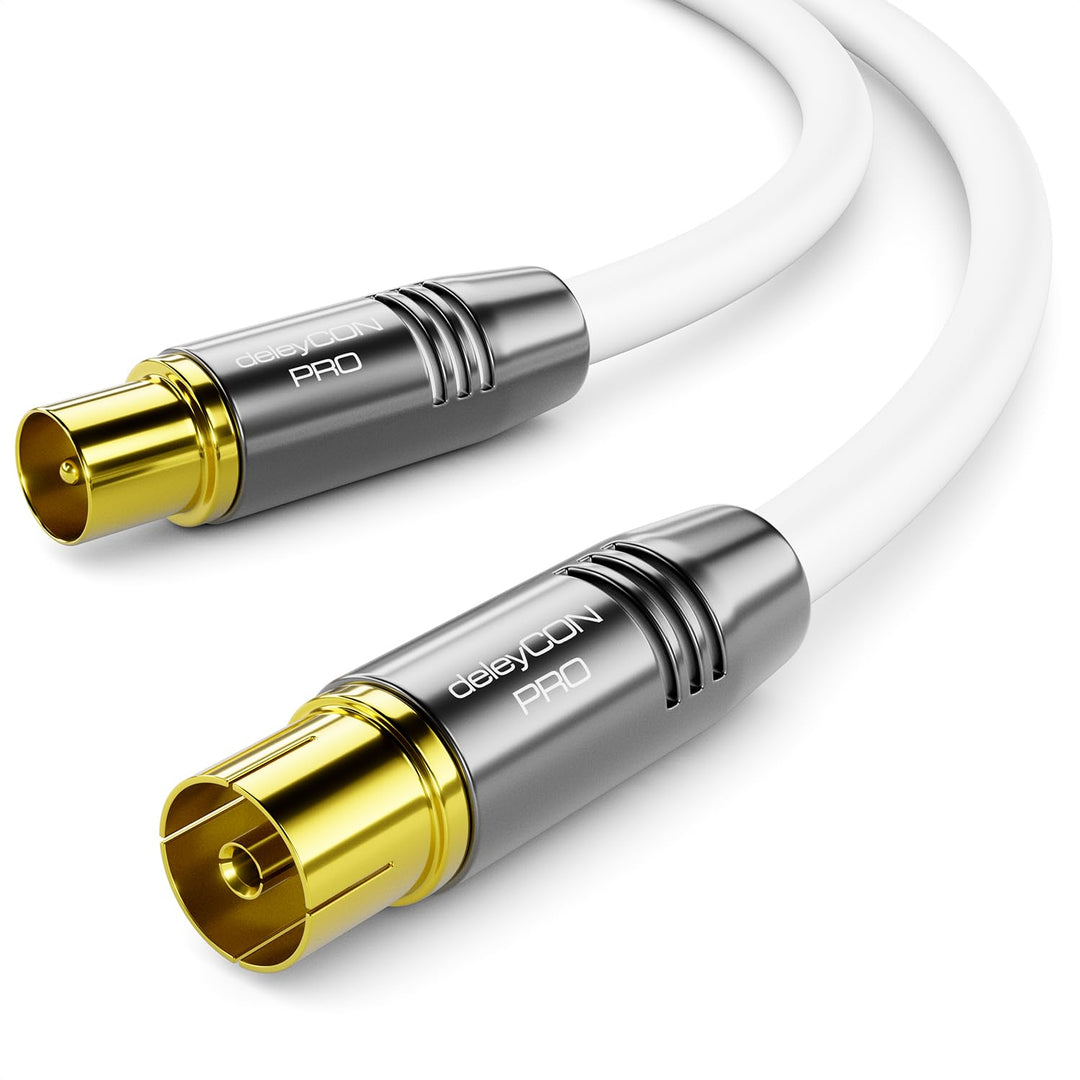 deleyCON 15m TV Antennenkabel Koaxialkabel TV Kabel HDTV FULL HD - TV-Stecker zu TV-Buchse - Metalls