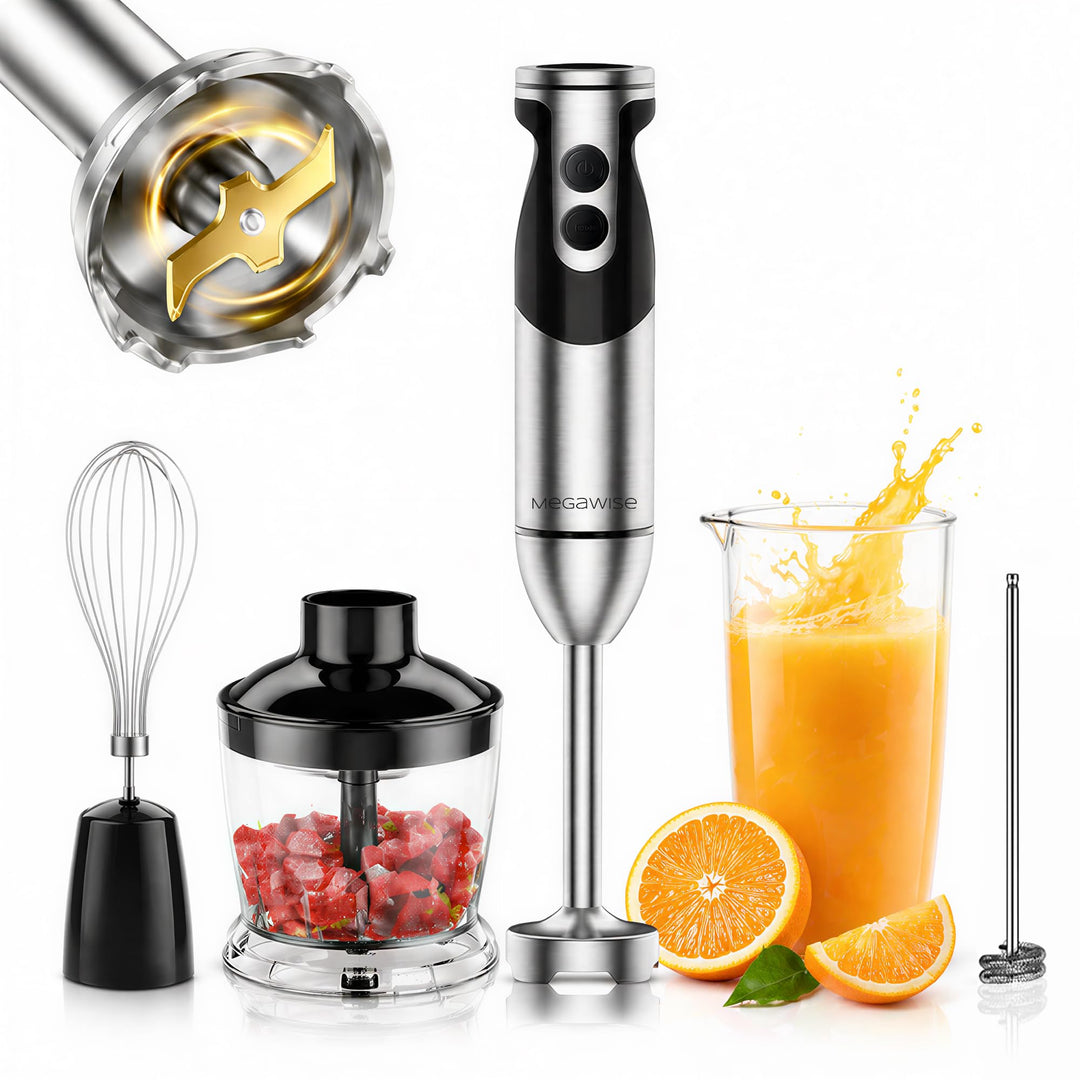 MegaWise Pro Titanverstärkter 5-in-1-Stabmixer, leistungsstarke 400 W mit 80% schärferen Klingen, ka