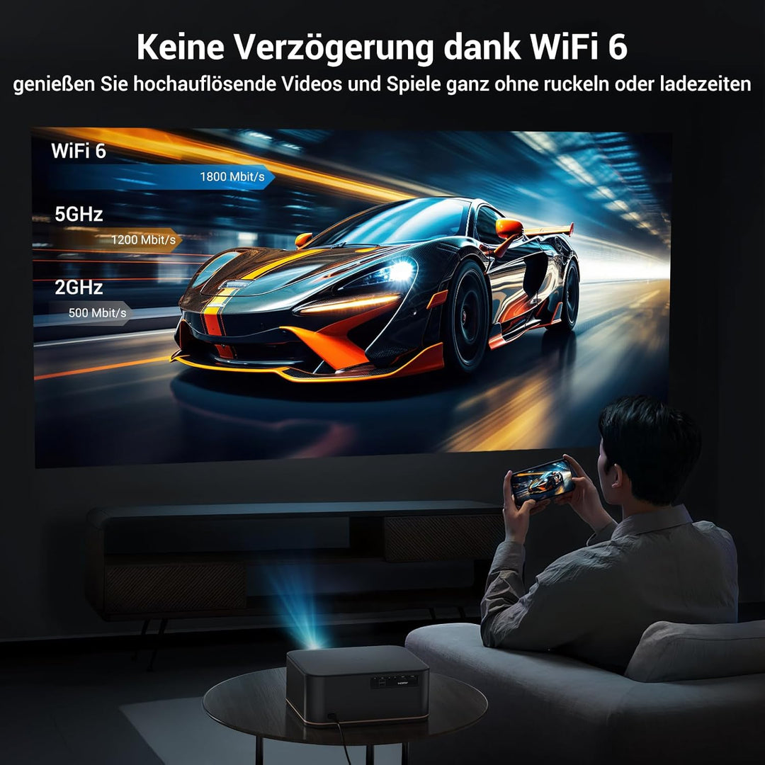 Tageslicht Beamer 4K [1500ANSI/KI-Autofokus/Trapezkorrektur] 38000 Lumen Full HD Beamer mit WiFi 6 B