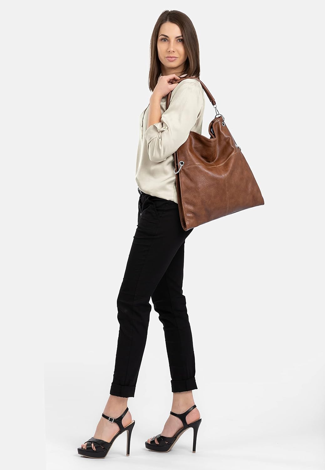 Caspar TS561 Damen Multifunktions Schultertasche Braun, Braun